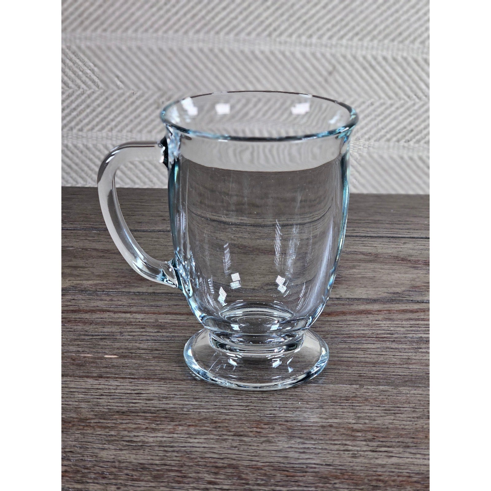 Vintage Clear Glass Pedestal Mug with Handle | Footed Coffee Cup
