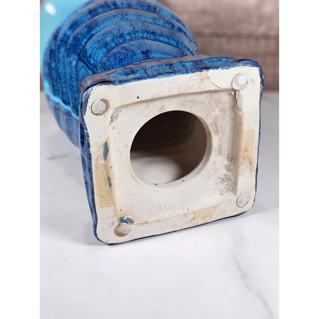 Blue Drip Glaze Ceramic Vase | Textured Aqua Cobalt Art Pottery Decor