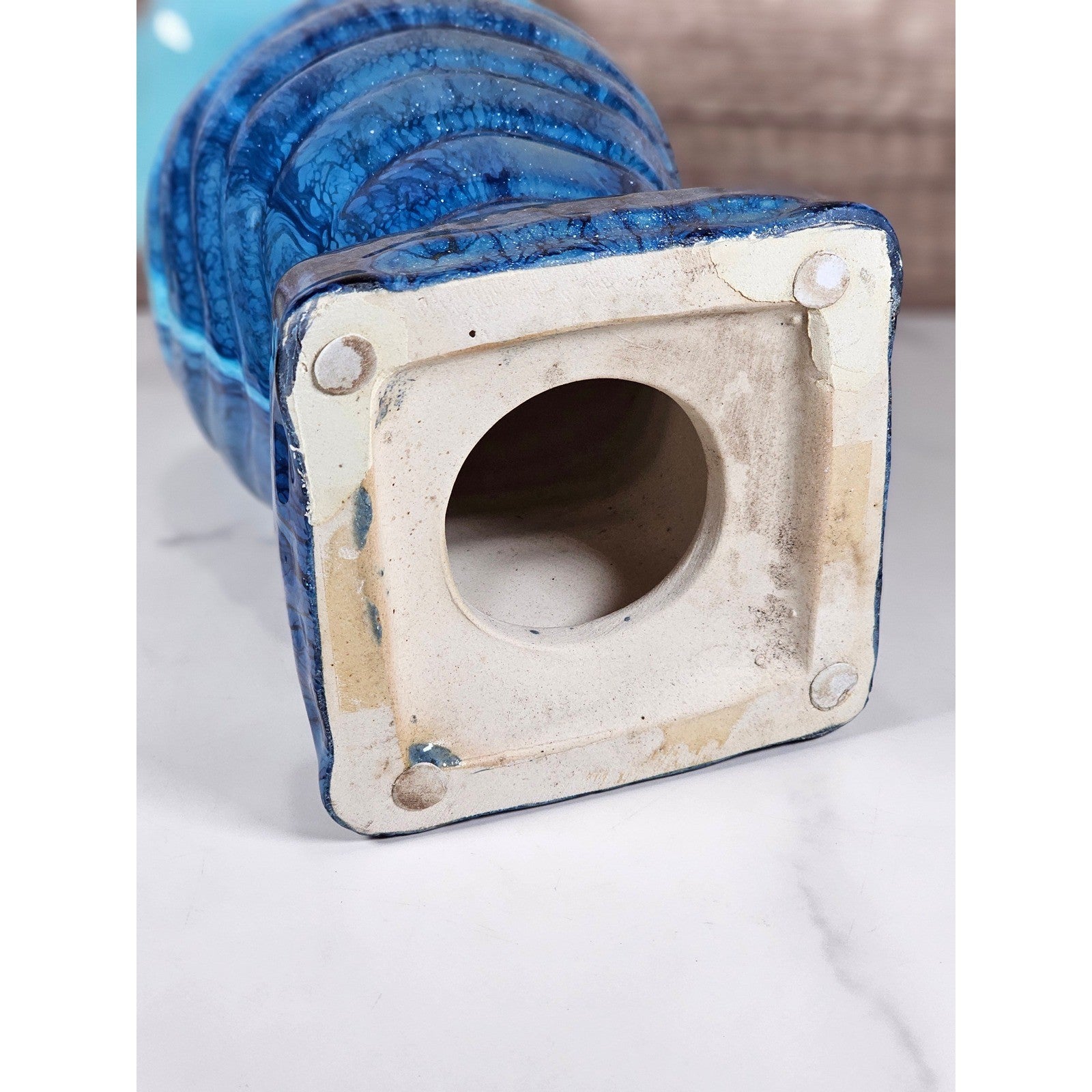 Blue Drip Glaze Ceramic Vase | Textured Aqua Cobalt Art Pottery Decor