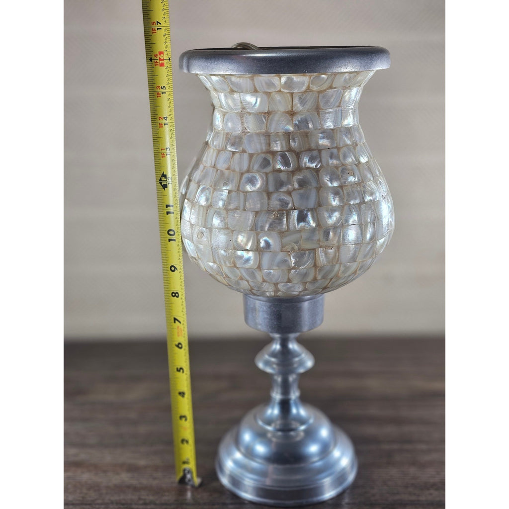 Towle Vintage Capiz Shell Table Lamp 16" Coastal Silver Accent