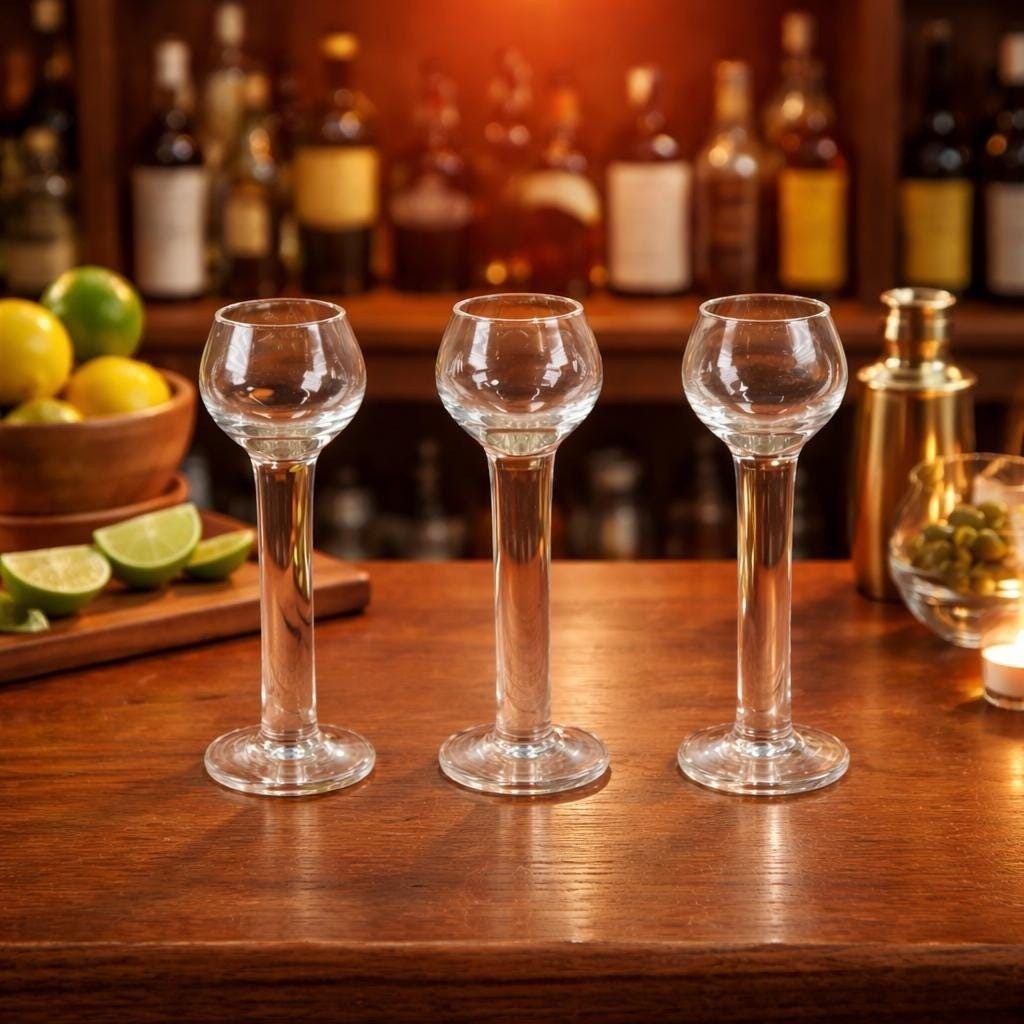 Vintage Crystal Liqueur Shot Glasses Set of 3 Pillar Stem Barware