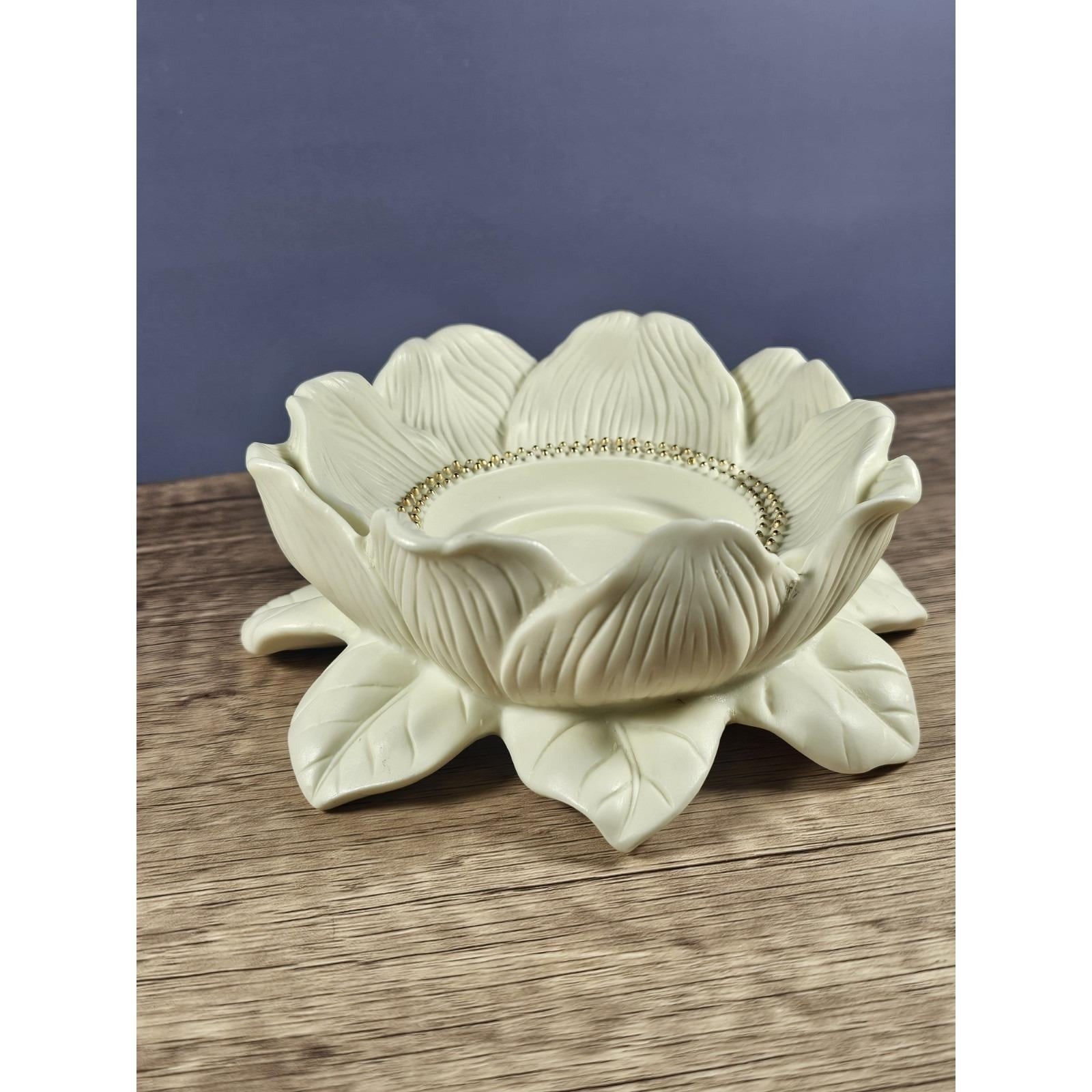 Vintage PartyLite Magnolia Lotus Candle Holder Gold Trim