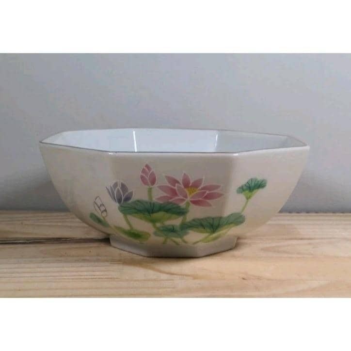 Vintage Otagiri Lotus Garden Octagonal Porcelain Bowl Japan