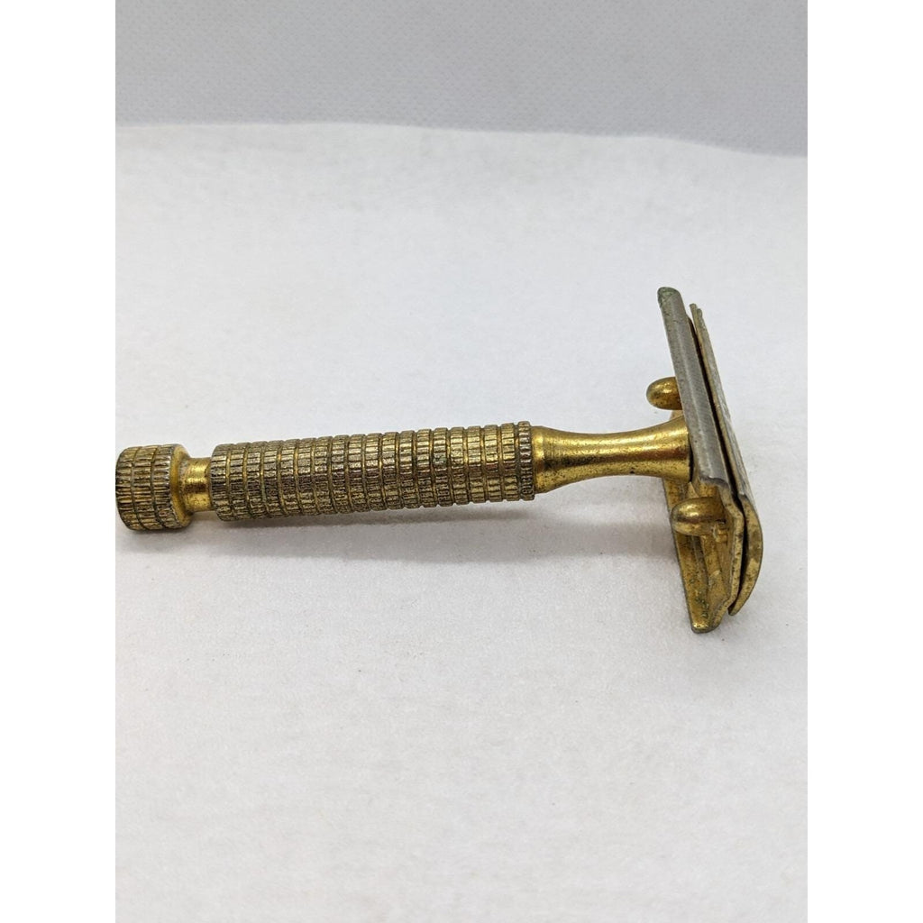 Vintage STAR Gold Tone Safety Razor Textured Handle