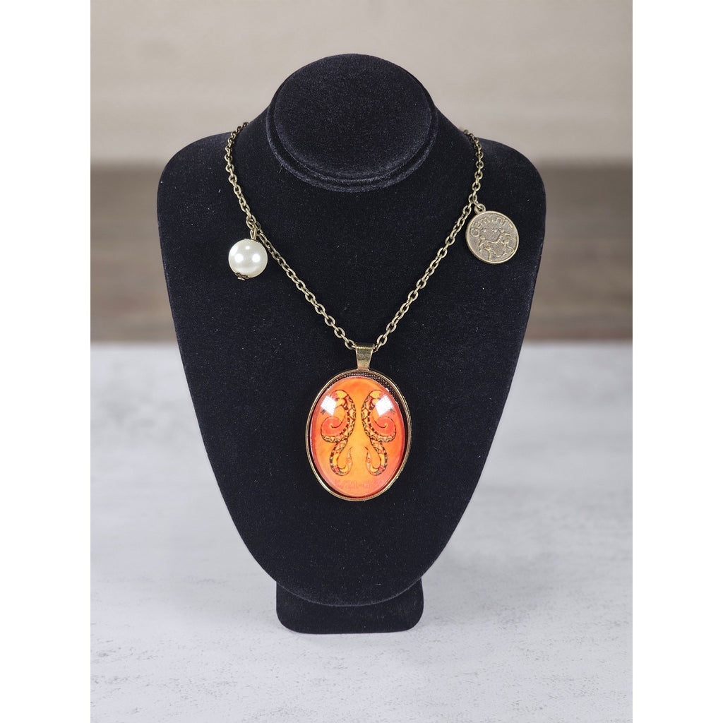 Vintage Gemini Snake Pendant Necklace Orange Zodiac Charm