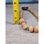 Vintage Wooden Bead Necklace with Silver Tone Accents | Rustic Boho Jewelry