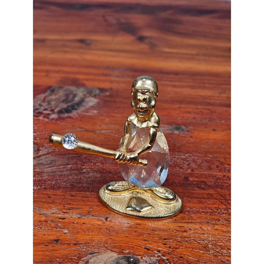Mannon 1988 Crystal Baseball Batter Figurine Gold Tone Base