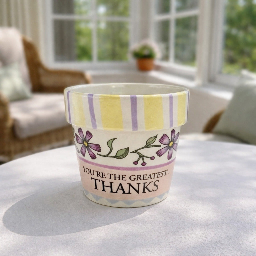 Vintage Russ Berrie Hand Painted Ceramic Flower Pot Planter 4.25"