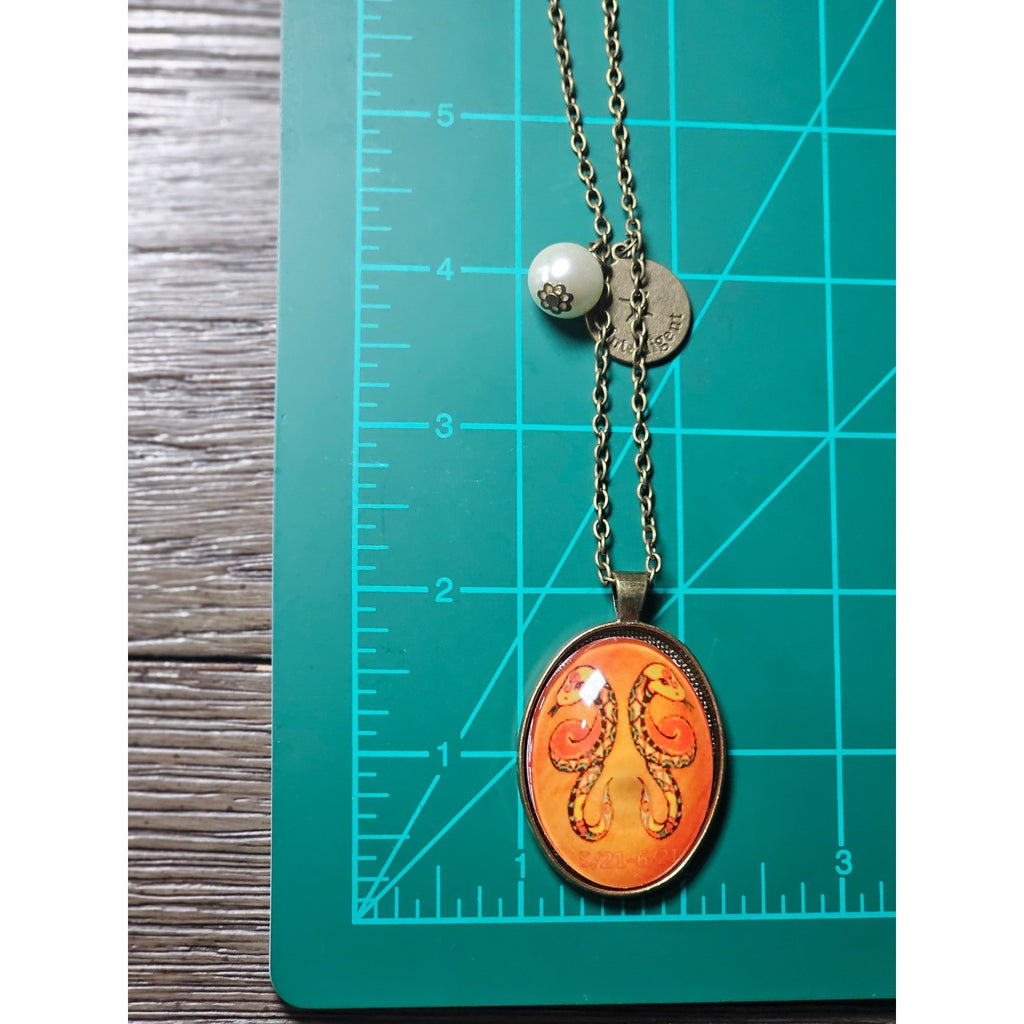 Vintage Gemini Snake Pendant Necklace Orange Zodiac Charm