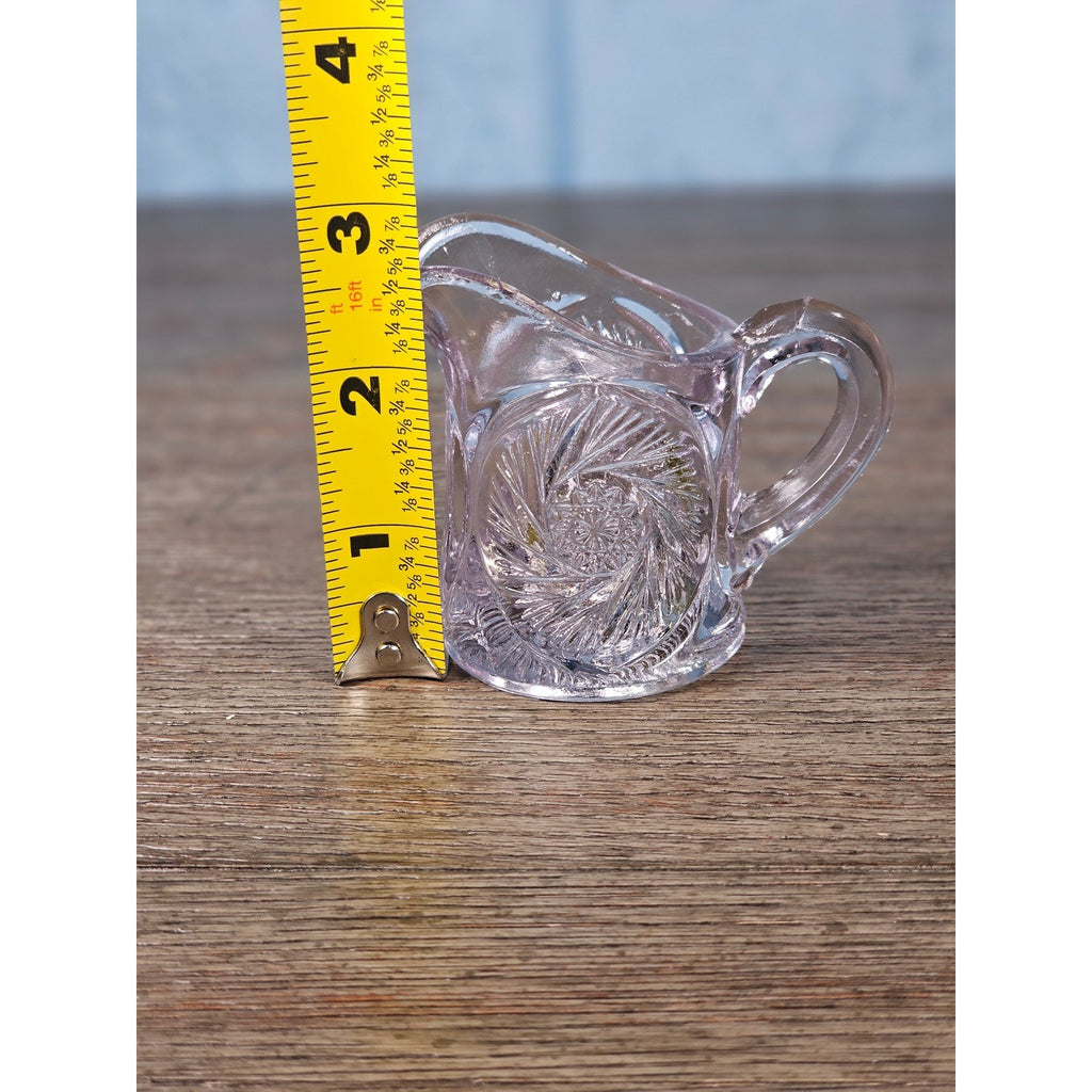 Vintage Cut Glass Mini Creamer Pitcher Starburst Swirl Chipped Rim 2.3in