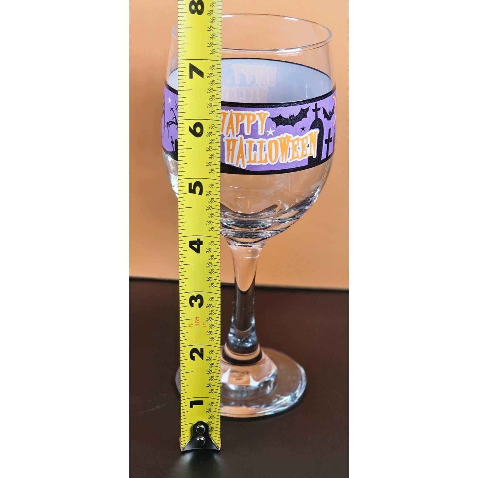Vintage Halloween Wine Glass with Purple Spooky Silhouette Band
