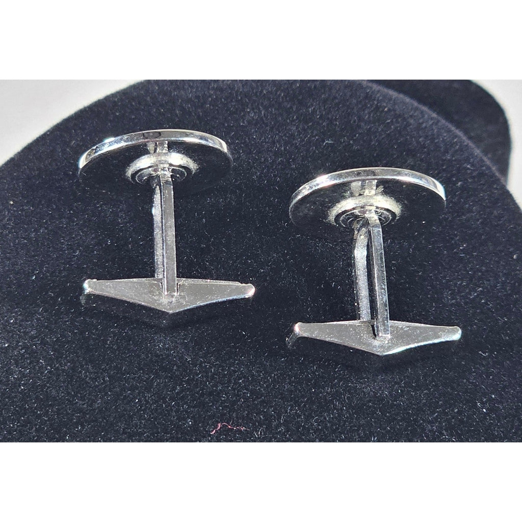 Vintage Silver Tone Round Cufflinks Leaf Engraved Design