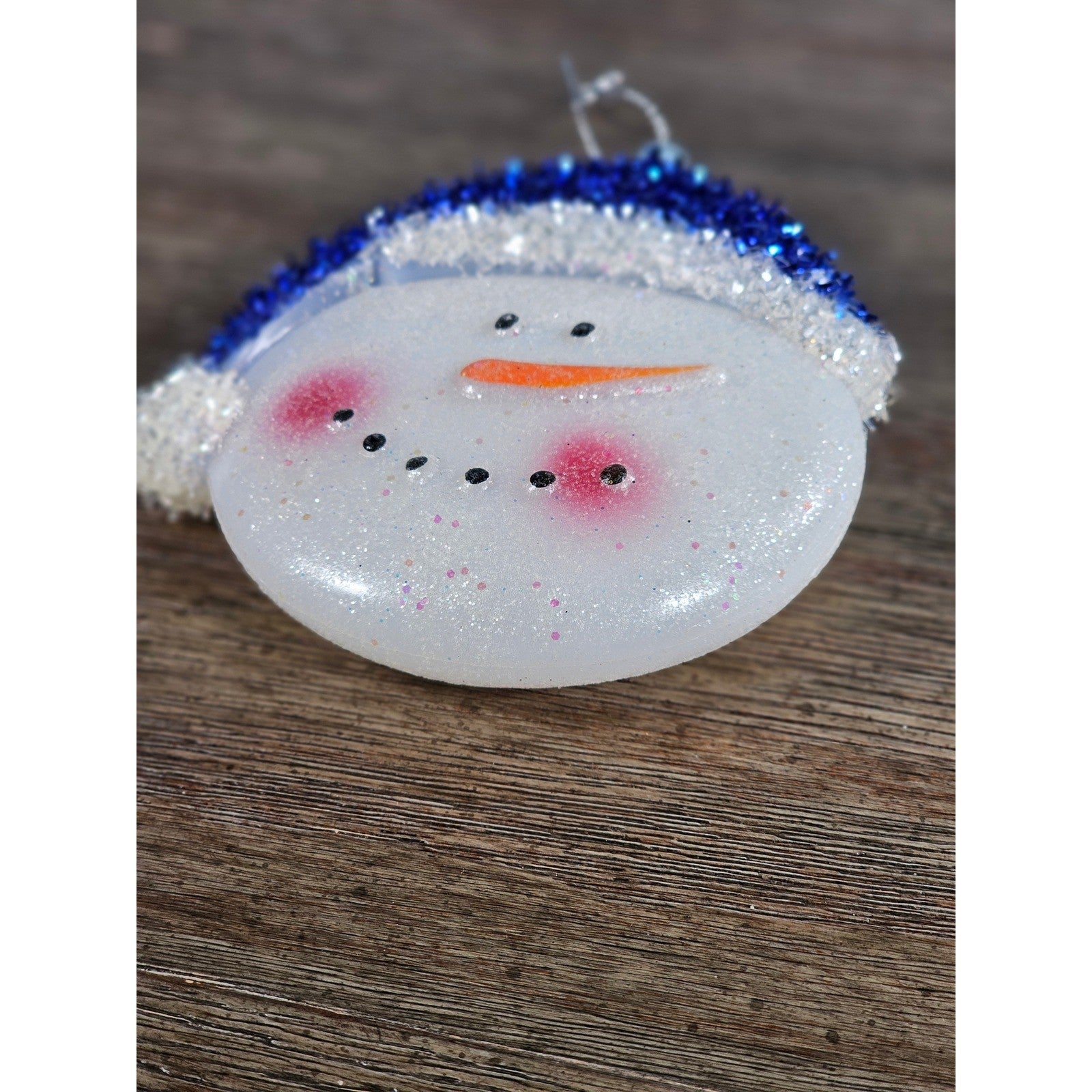 Snowman Christmas Ornament Blue Hat Hard Plastic Winter Decor 4 Inch