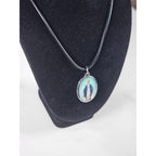 Vintage Madonna Pendant Necklace Blue Enamel Oval Cross Back