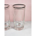 Vintage Mid Century Highball Glasses Set of 3 Silver Rim Barware