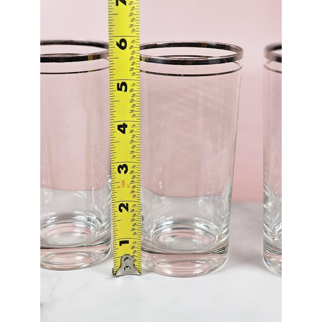 Vintage Mid Century Highball Glasses Set of 3 Silver Rim Barware