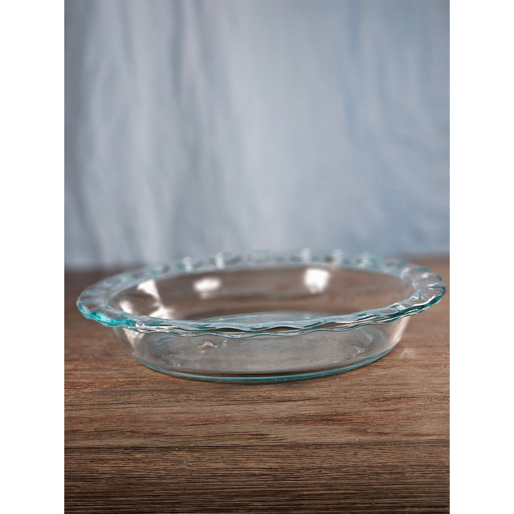Vintage Pyrex Clear Glass Pie Dish with Blue Dot Rim 11 Inch