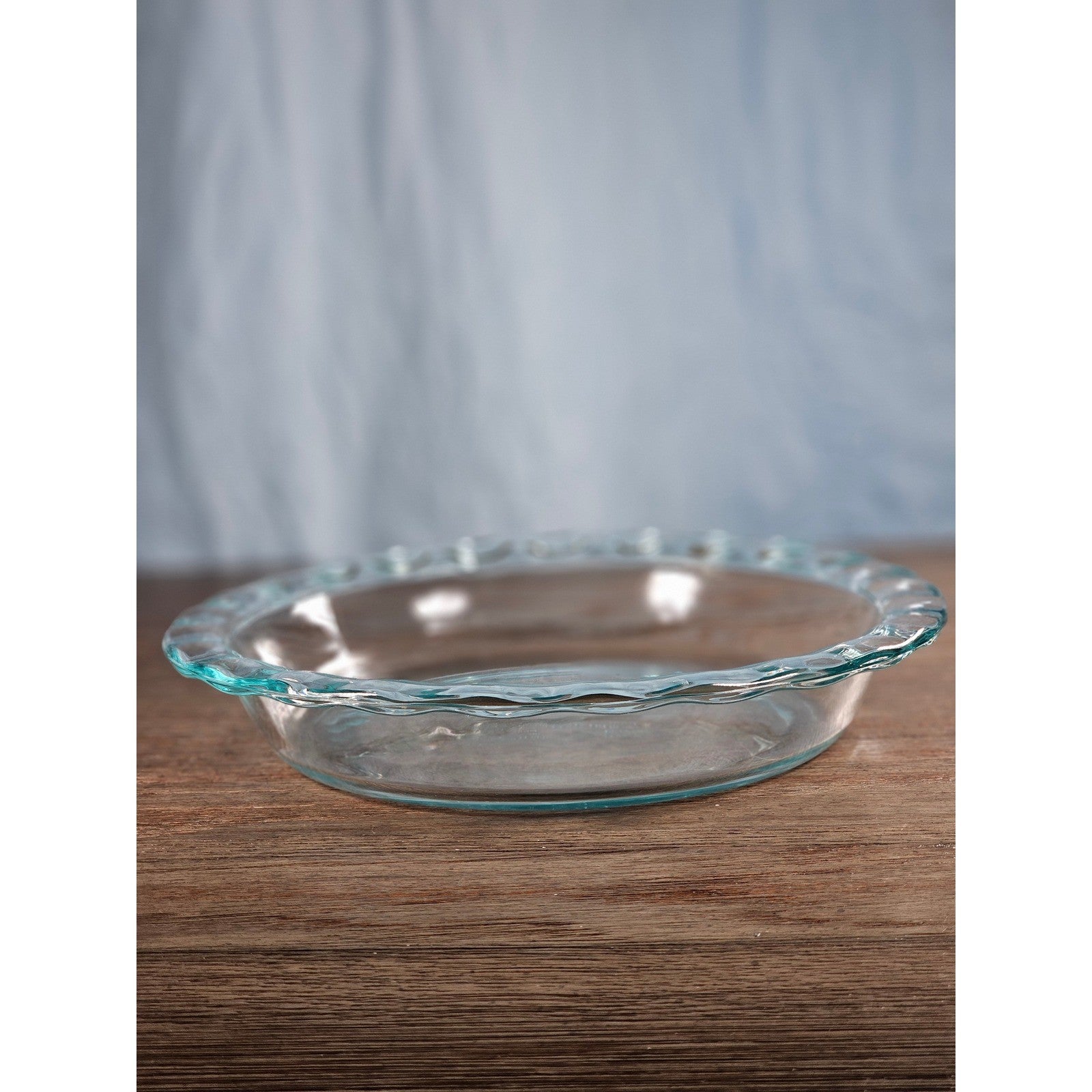 Vintage Pyrex Clear Glass Pie Dish with Blue Dot Rim 11 Inch