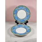 Vintage Stoneware Plates Blue Green Geometric Dessert Plates