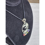 Vintage Sterling Om Pendant Necklace with Chakra Bead Fringe
