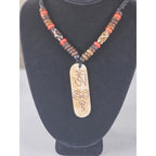 Vintage Carved Pendant Necklace Beaded Tribal Style Statement