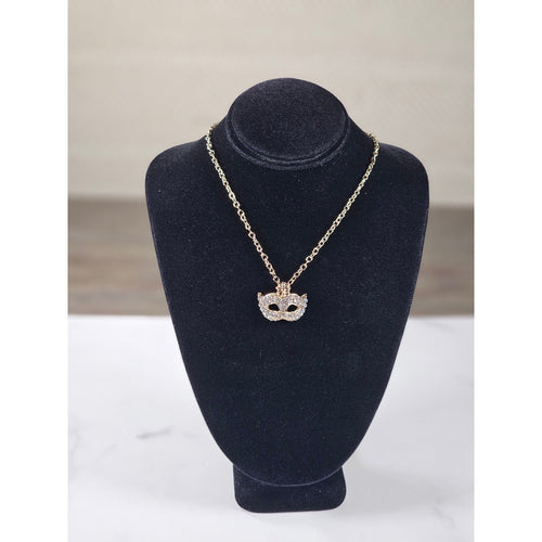 Gold Tone Rhinestone Mask Necklace Mardi Gras Pendant