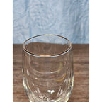 Vintage Blue Stem Wine Glass Clear Etched Bowl 8 Inch Goblet