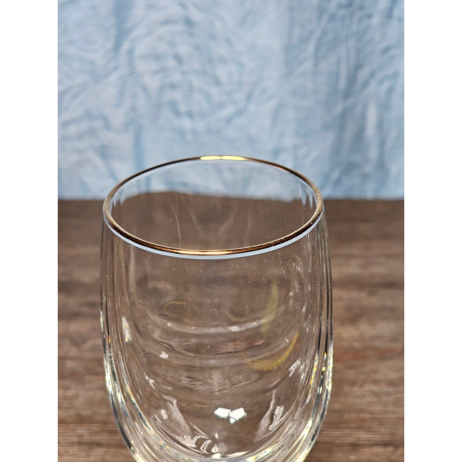 Vintage Blue Stem Wine Glass Clear Etched Bowl 8 Inch Goblet