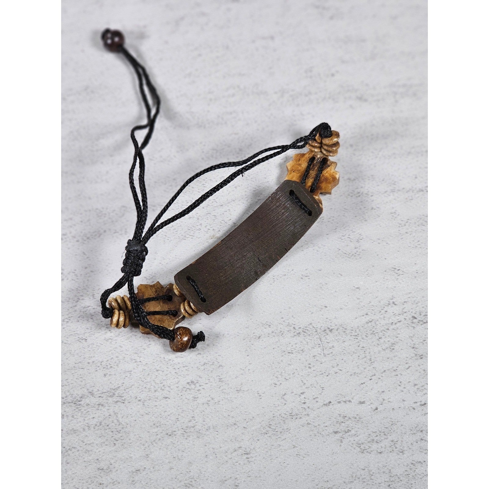 Vintage Carved Wood Adjustable Bracelet with Floral Accents