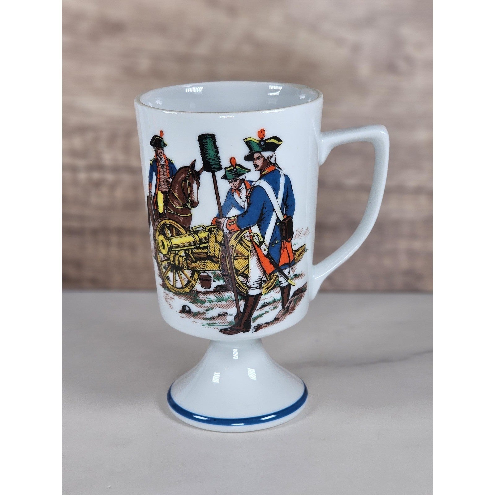 Vintage Fred Roberts Colonial Soldiers Mug Revolutionary War Pedestal Cup
