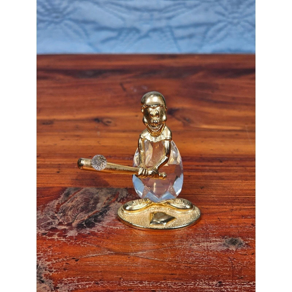 Mannon 1988 Crystal Baseball Batter Figurine Gold Tone Base
