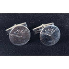 Vintage Silver Tone Round Cufflinks Leaf Engraved Design