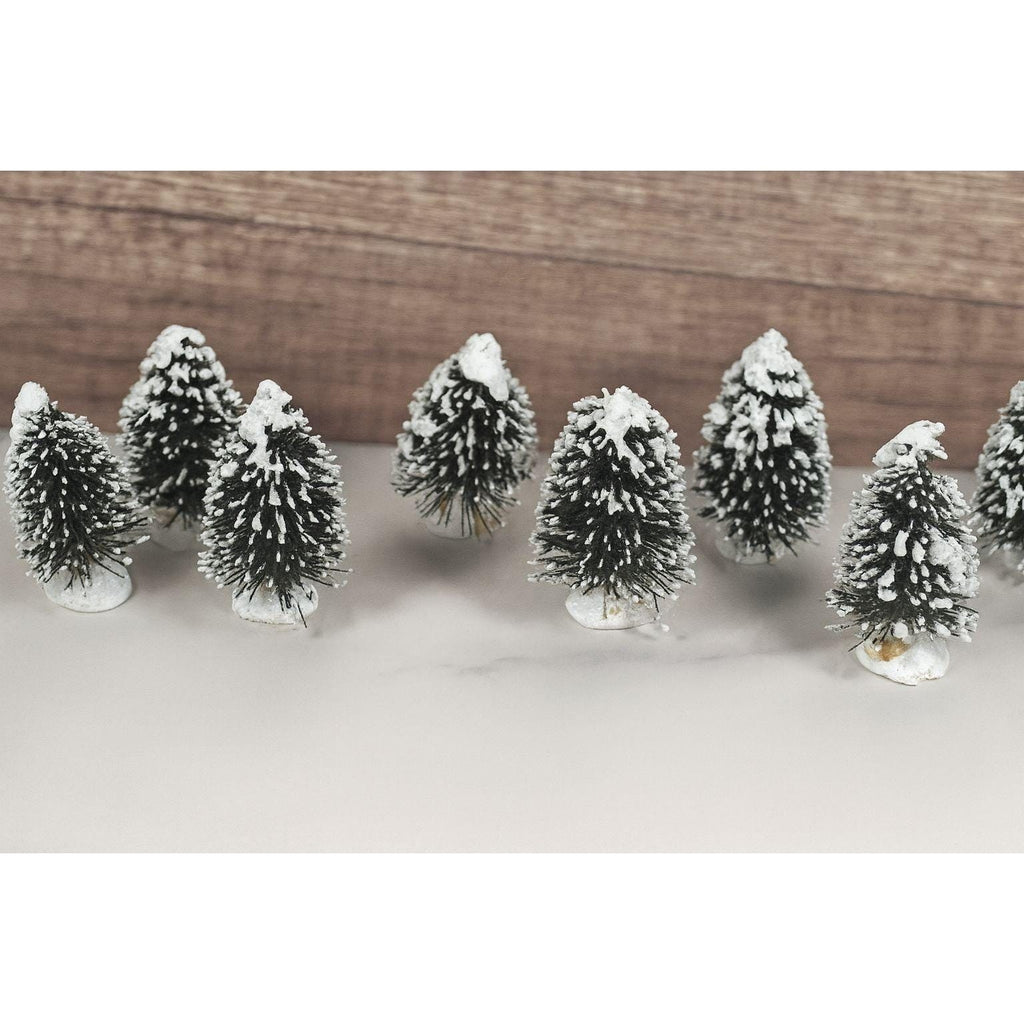 Mini Snow Covered Christmas Village Trees Set of 8 Winter Holiday Decor