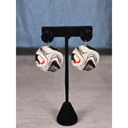 Abstract Black & White Disc Earrings with Red Accents | Pierced Stud Dangles