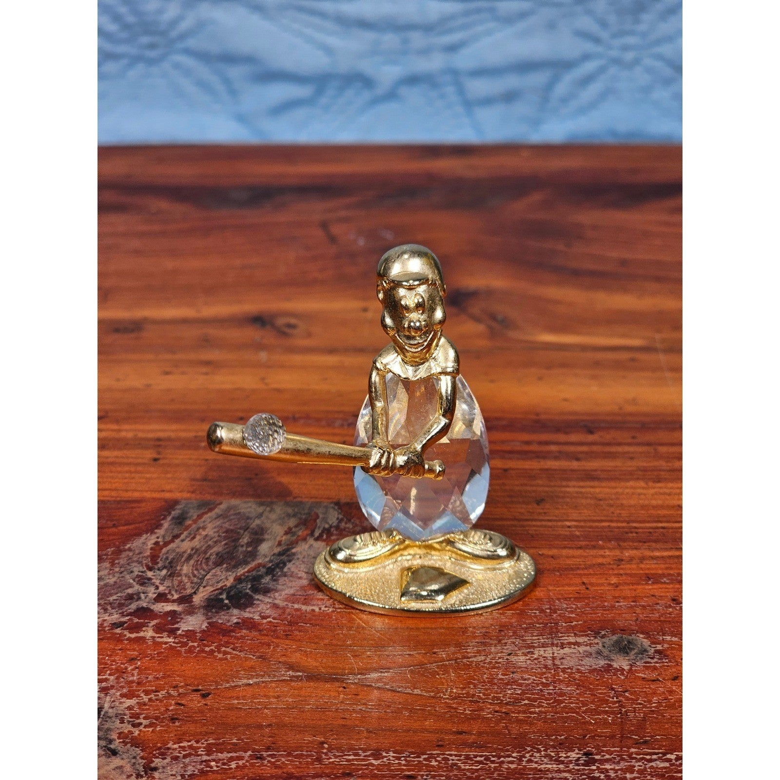 Vintage 1988 Mannon Crystal Baseball Figurine Gold Tone Sports Collectible