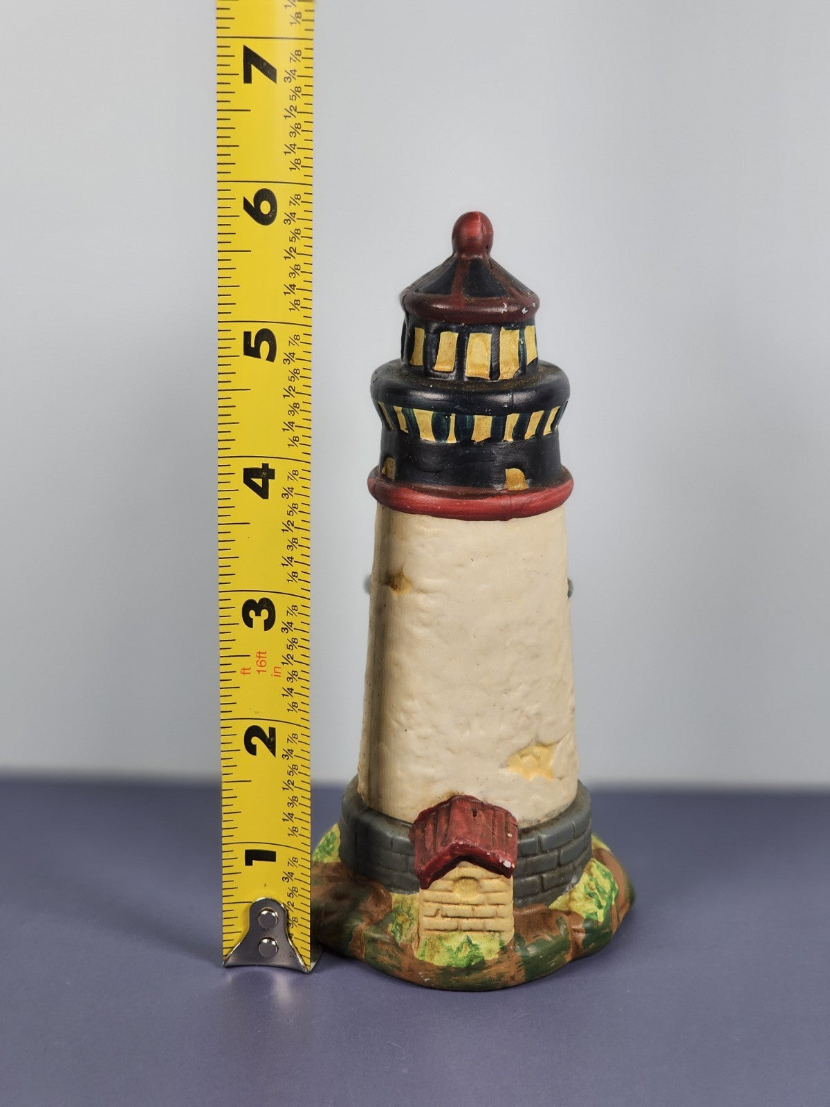 Vintage Ks Collection Beige-colored Plaster Blue Brick  Lighthouse 6" Tall