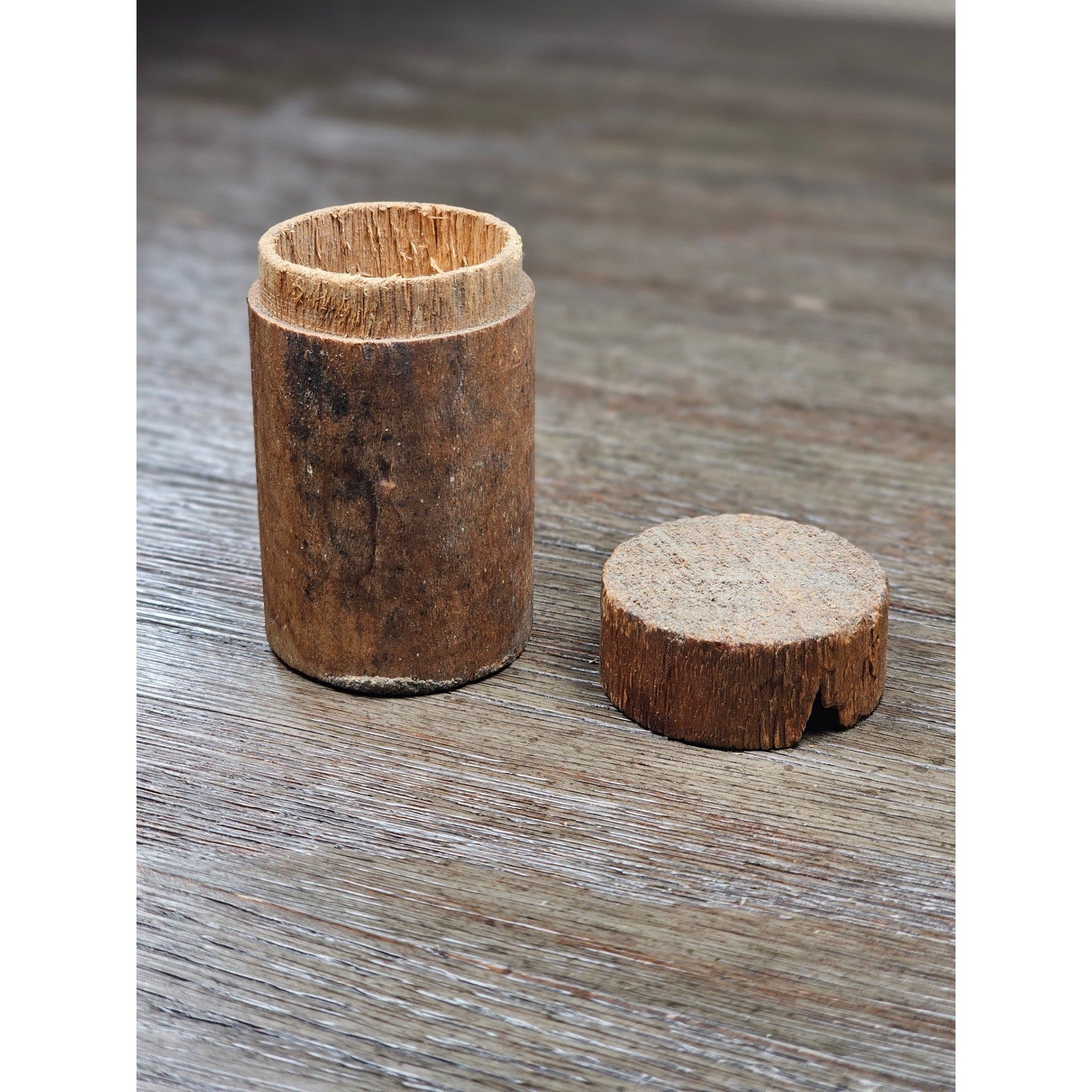 Antique Cork Cylinder Box Primitive Small Lidded Container 3.5"