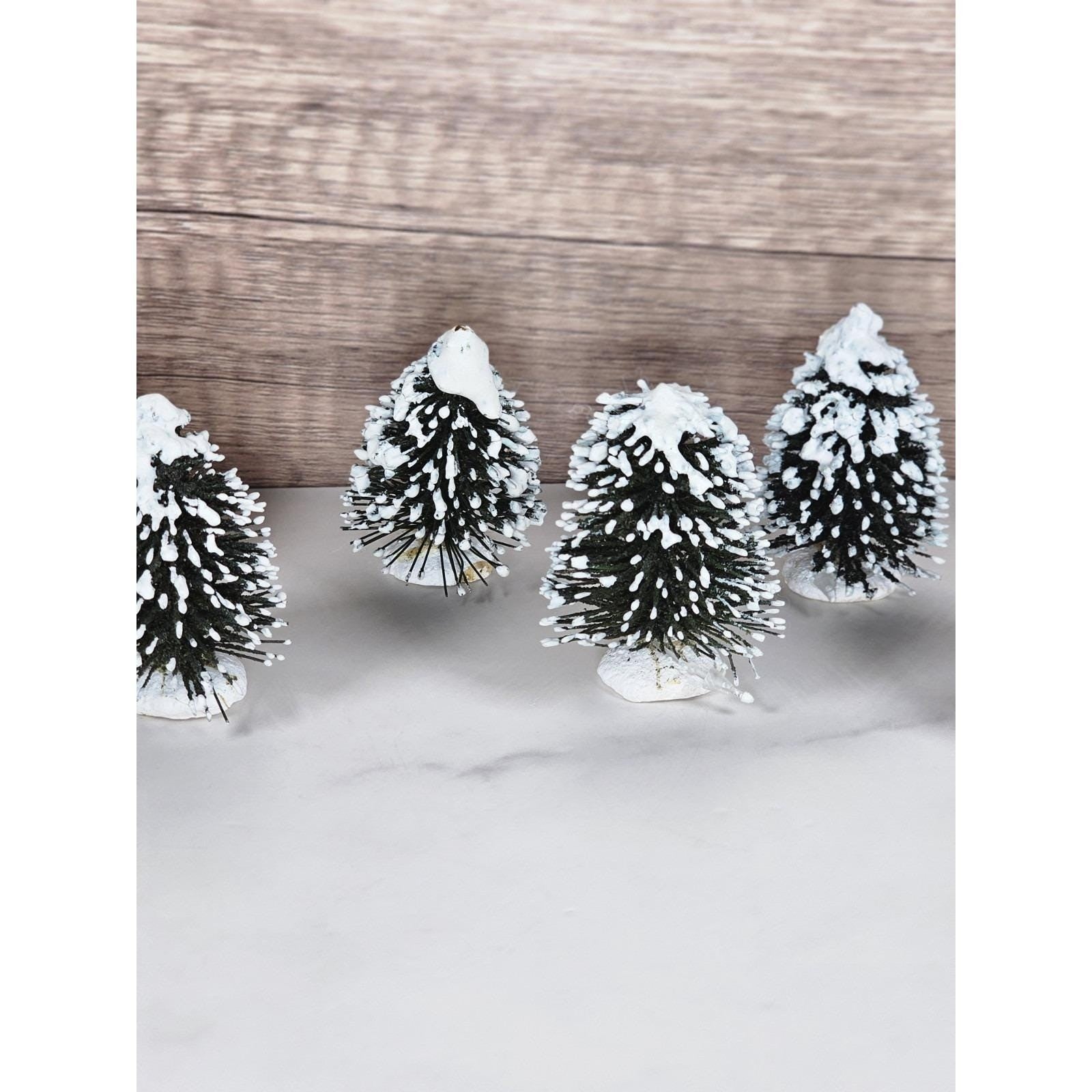 Mini Snow Covered Christmas Village Trees Set of 8 Winter Holiday Decor