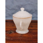 Vintage Milk Glass Sugar Bowl with Lid Gold Trim Fluted Handles