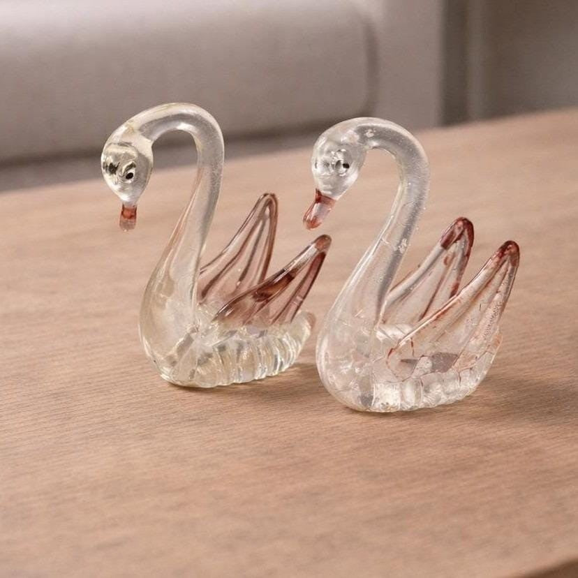 Vintage Acrylic Swan Figurines Clear Red Hong Kong Decor