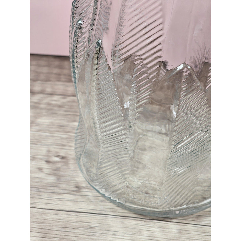 Vintage Brody Clear Glass Vase 9.5 Inch Mid Century Feather Leaf Design