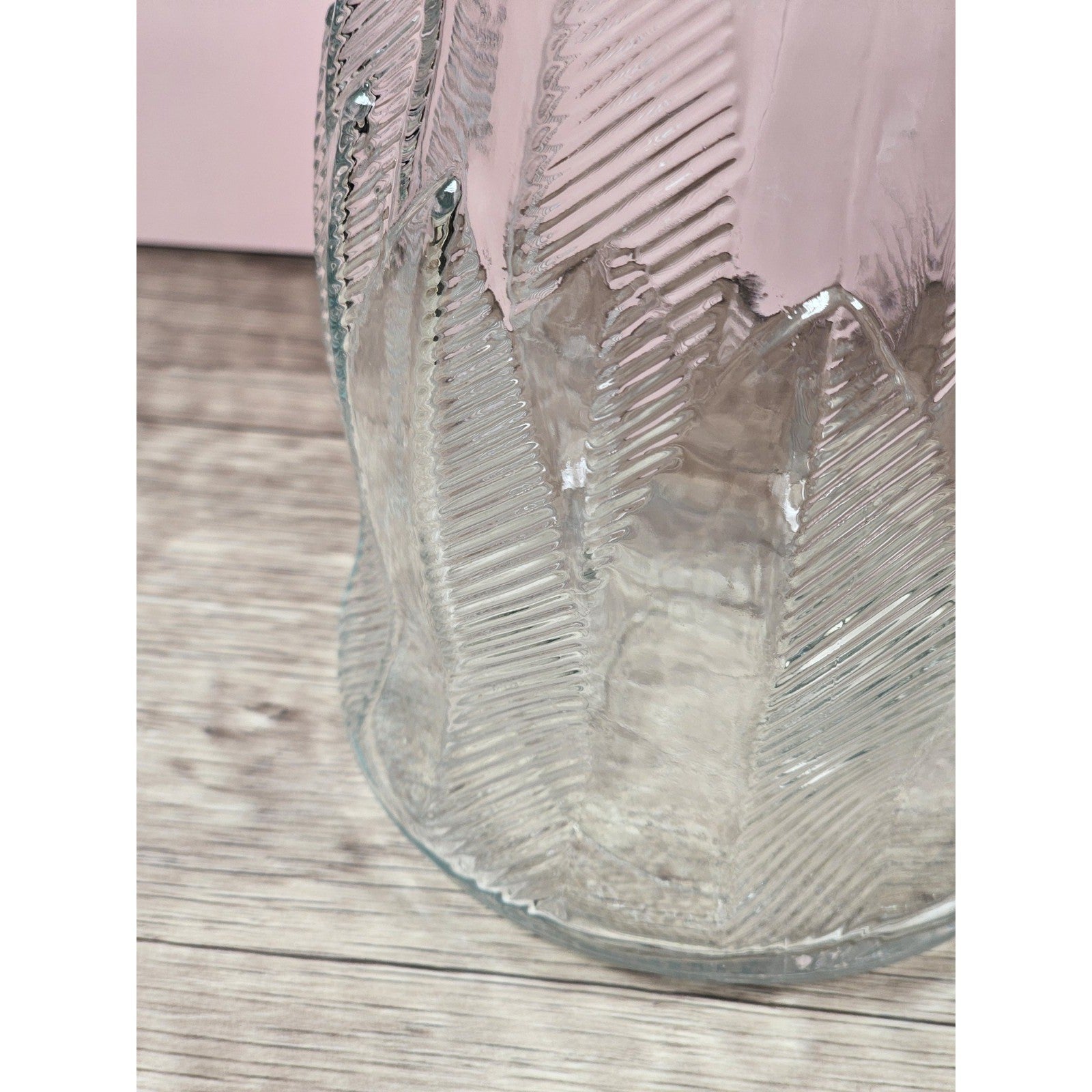 Vintage Brody Clear Glass Vase 9.5 Inch Mid Century Feather Leaf Design