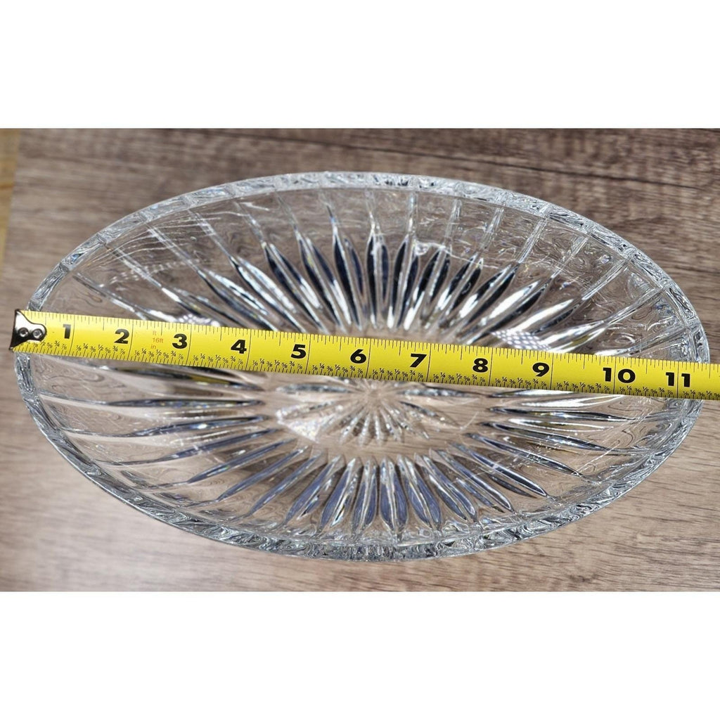 Vintage Cut Crystal Oval Bowl Starburst Pattern Textured Sides