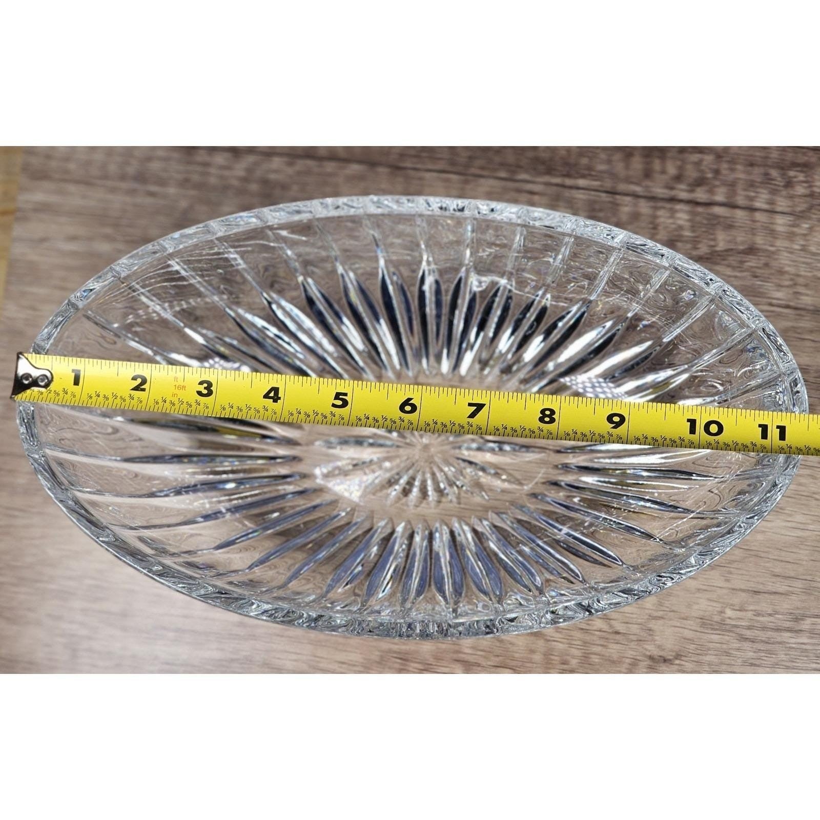 Vintage Cut Crystal Oval Bowl Starburst Pattern Textured Sides