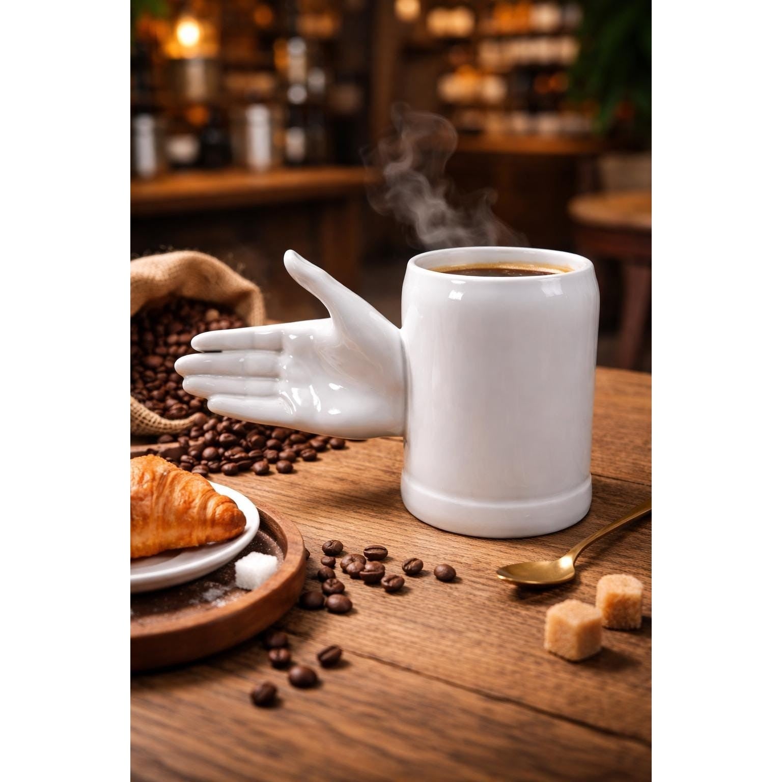 Vintage Gerz West Germany White Beer Stein Sculptural Hand Handle