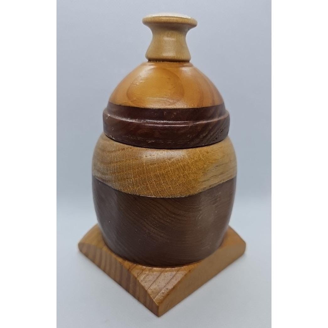 Vintage Wooden Trinket Box Round Lid Square Base Rustic Decor