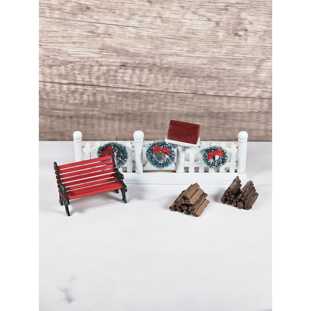 Vintage Lemax Christmas Village Accessories Fence Bench Firewood Set