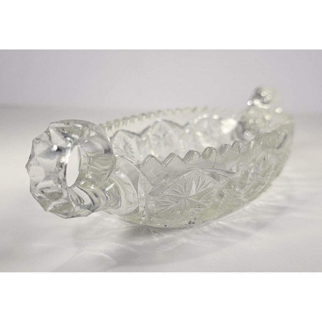 Cut Glass Candy Dish Starburst Pattern Handled Vintage