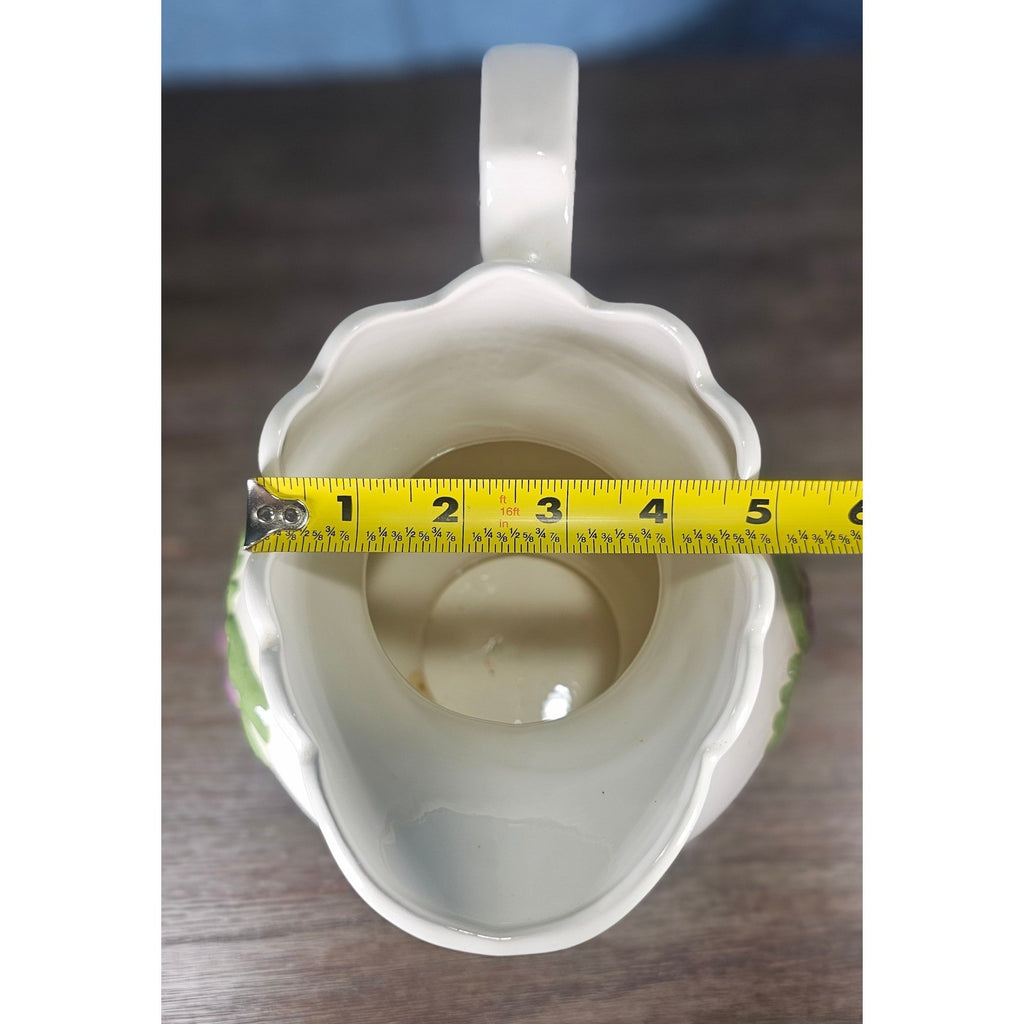 Vintage Ceramic Pitcher with Grape Design | White Pottery Vase Creamer