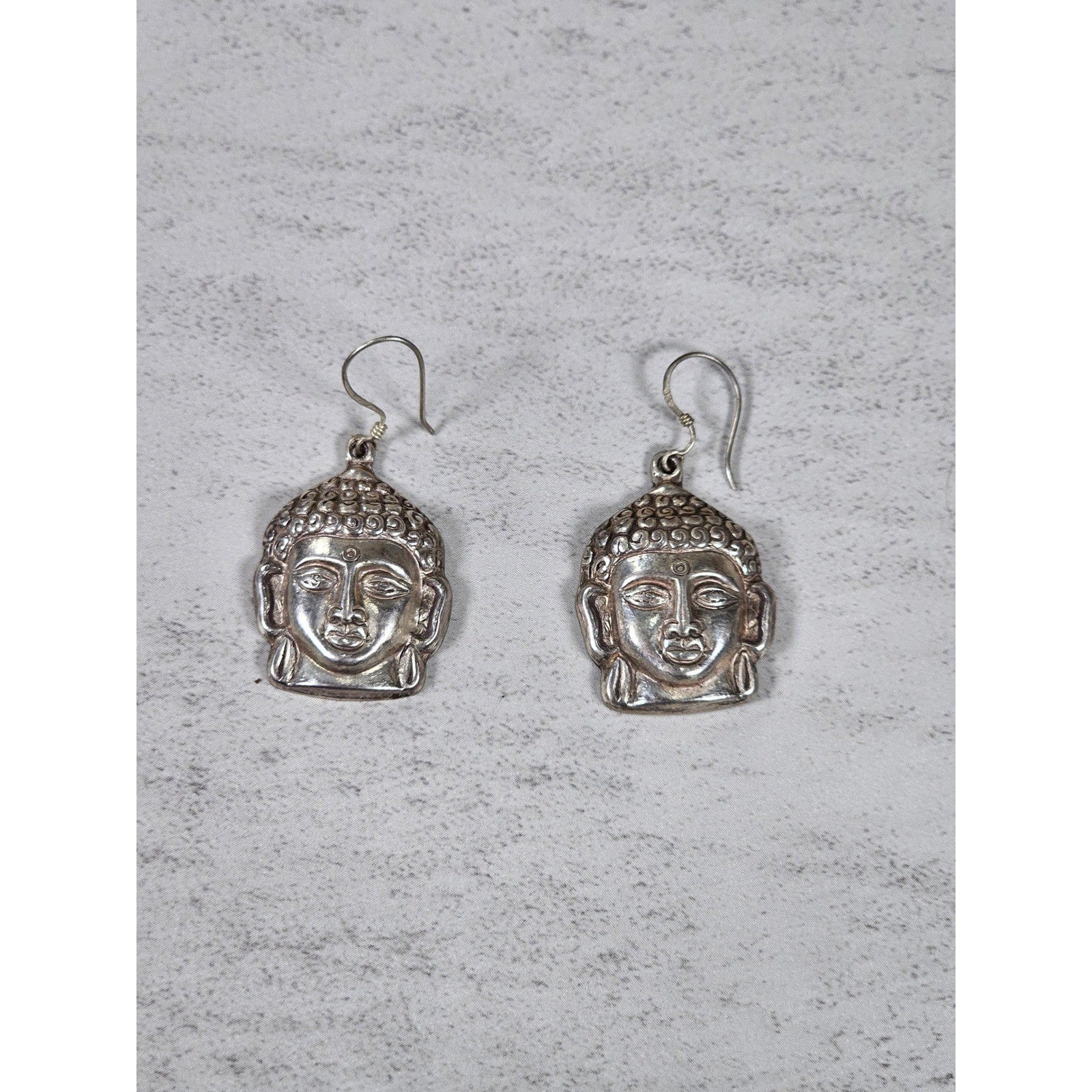 Vintage Sterling Buddha Head Dangle Earrings Spiritual Boho